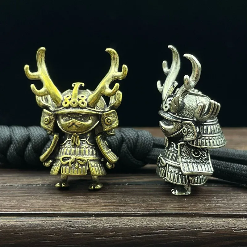 Japanese Pirate Antlers Samurai Doll Paracord Bead Knife Lanyard Brass Charms EDC DIY Bracelet Accessories for Keychain Pendants