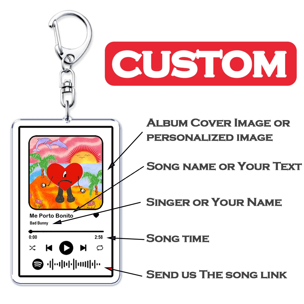 Personalized Music Keychain Custom Singer Song Album Cover Photo Keyring Boyfriend Girlfriend Valentines Birthday Friends Gifts