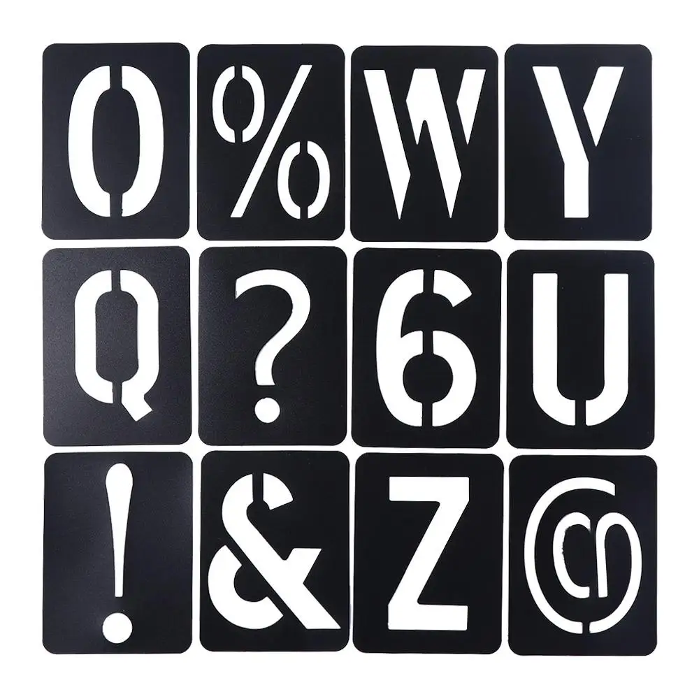 مجموعة استنسل الحروف المجوفة منقوشة للرسم، قالب رسم بخاخ، رموز رقم الحروف، قوالب نسخ استنسل