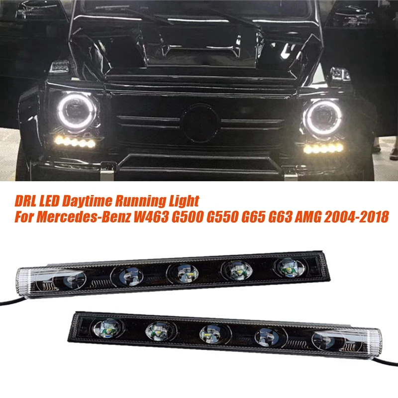 メルセデスベンツ用LEDデイタイムランニングライト,フロントバンパー,DRLインジケーター,w463,g500,g550,g65,g63,amg 2004-2018, 1ペア