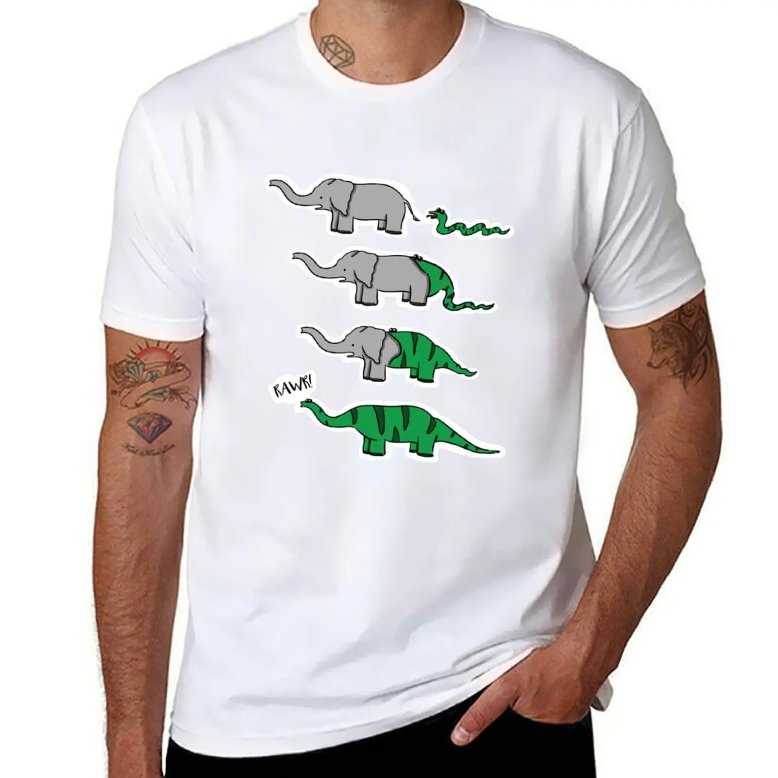 

Funny Dinosaur T-Shirt. Snake and elephant. Animal t-shirt T-Shirt man t shirt luxury t shirt man casual T-Shirt