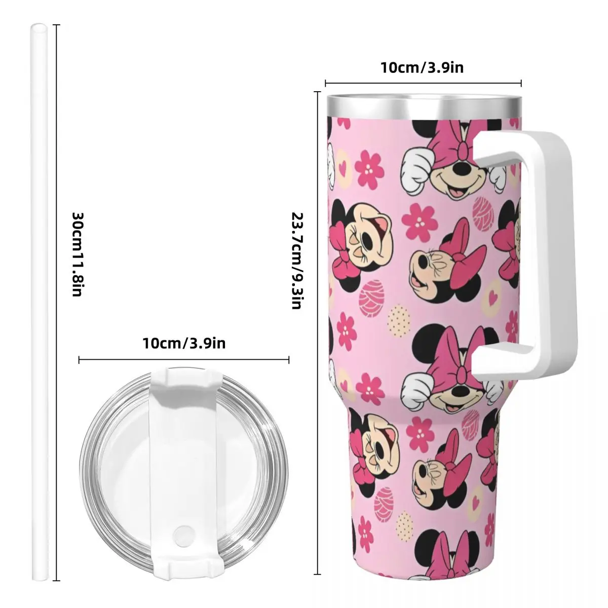 Caneca térmica filme animado com palha, Mickey, Minnie Mouse, carro do amor canecas, garrafa de água fria e quente, Camping, preservação do calor, 40oz