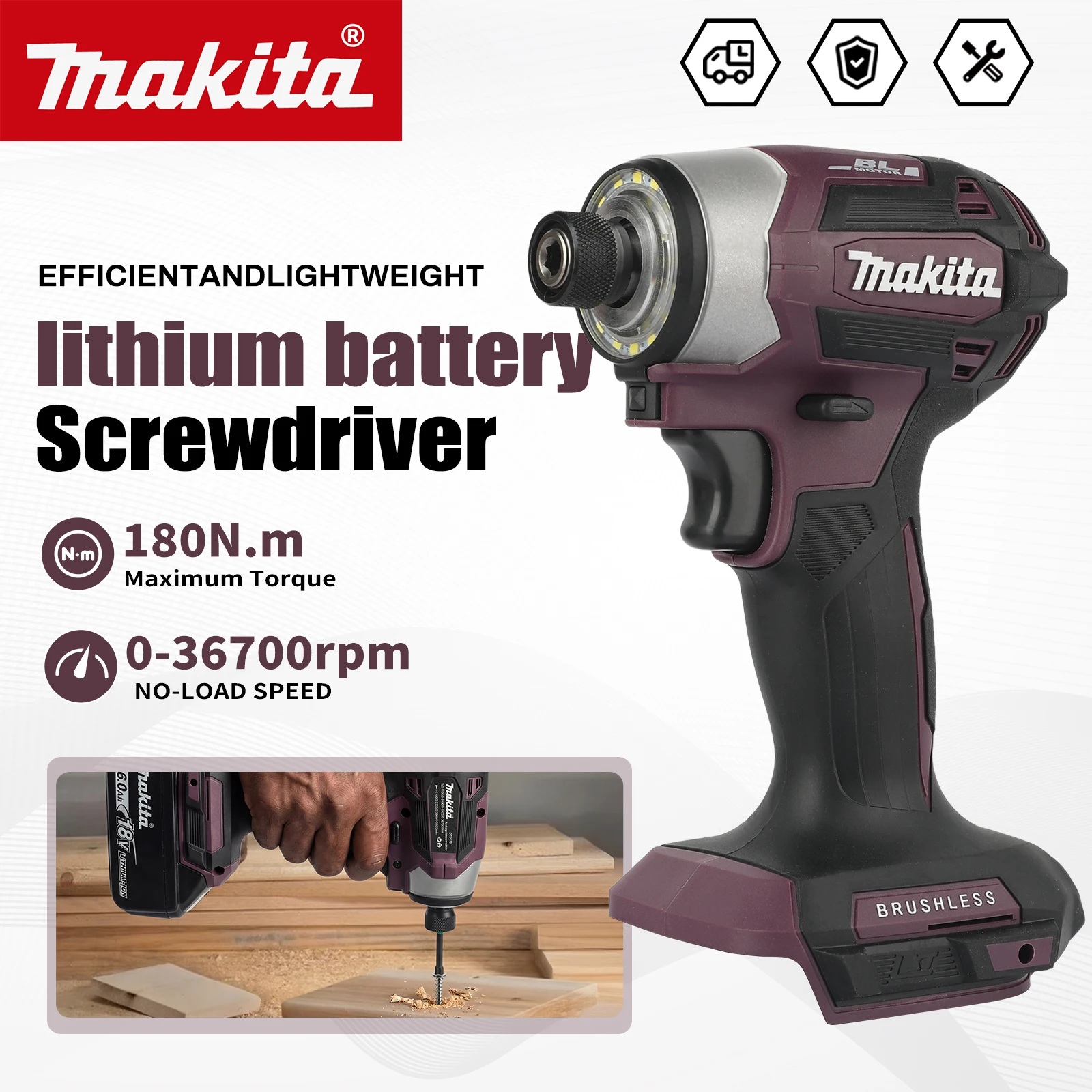 

Бесщеточная дрель Makita 18V DTD173 (фиолетовая) для дома и DIY, 180 Нм, электрическая, для дерева/болтов/Т-образного режима работы