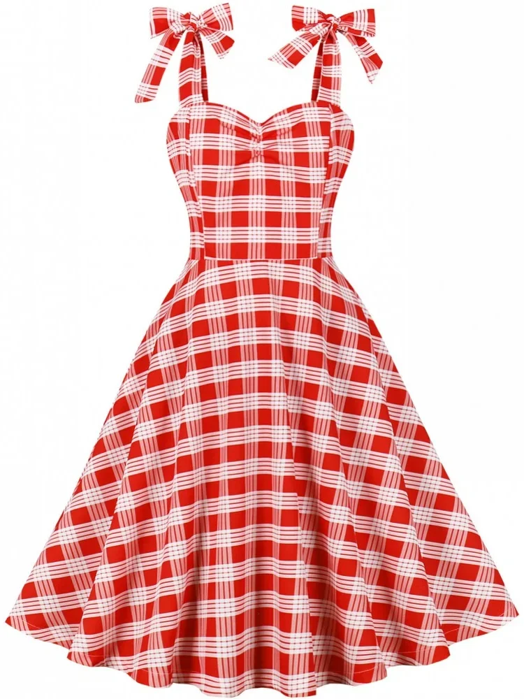 

2024 New Vintage Women Pin Up Lace Up Casual Party Midi Dress Summer Sleeveless Retro Robe 50s Rockabilly Swing Dresses Vestidos