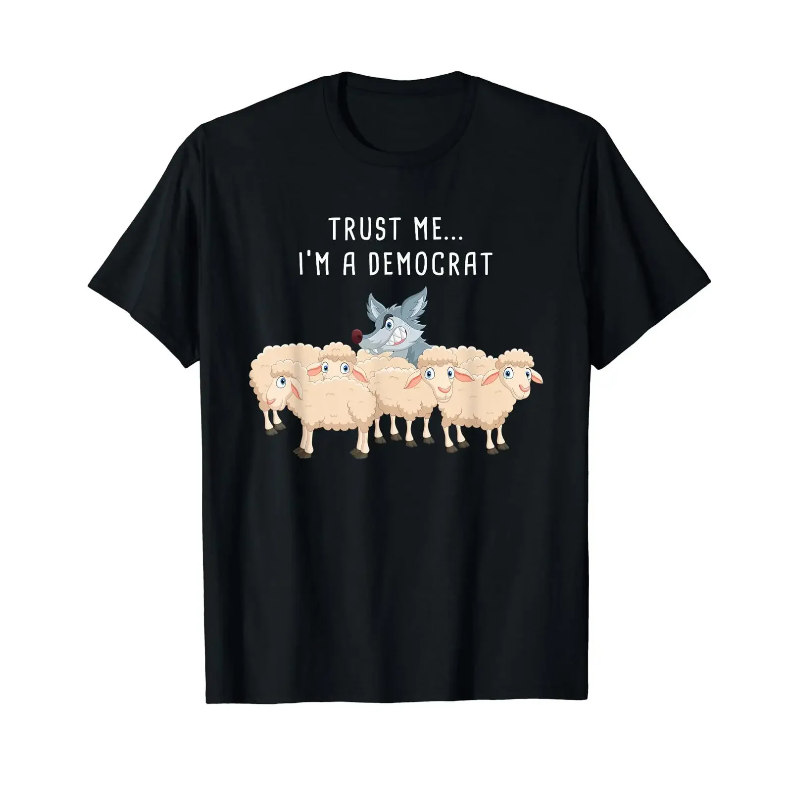 Wolf Sheep Democrat Politician Sarcastic Funny Cartoon T Shirt vintage Washed streetwear Versatile Stretched Comfortable