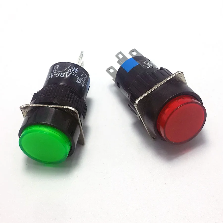 5 Pack 16mm Head Push Button Switch 3 Pin 5 Pin 8 Pin for Your Choice 6V 12V 24V 110V 220V Light for Your Choice