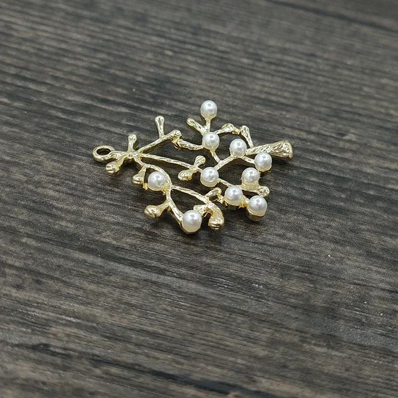 New 3 Pieces High Quality Zinc Alloy Tree Inlay Acrylic Pearl Charms Pendants for DIY Earrings Necklace Jewelry Accessories