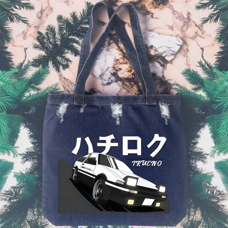 Anime Drift AE86 Initial D JDM Manga Takumi Fujiwara Drift Auto Akagi RedSuns Frauen Jeans Schulter Denim Einkaufstasche Reisetasche