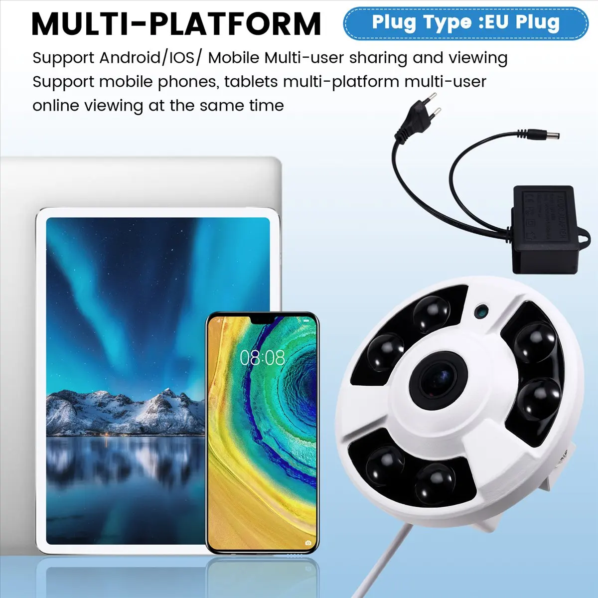 

5MP Wifi Camera Fisheye Lens Panoramic Camera Audio Record Motion Detection EU Plug