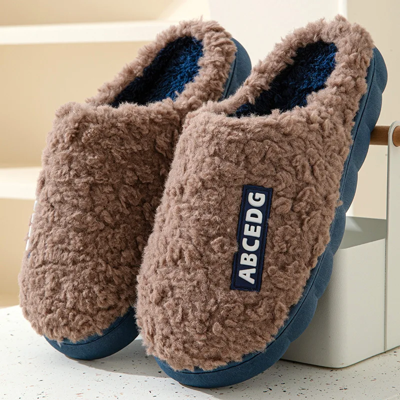 New cotton slippers for men and women autumn and winter with thick bottom for indoor warm and non-slip furry cotton shoes