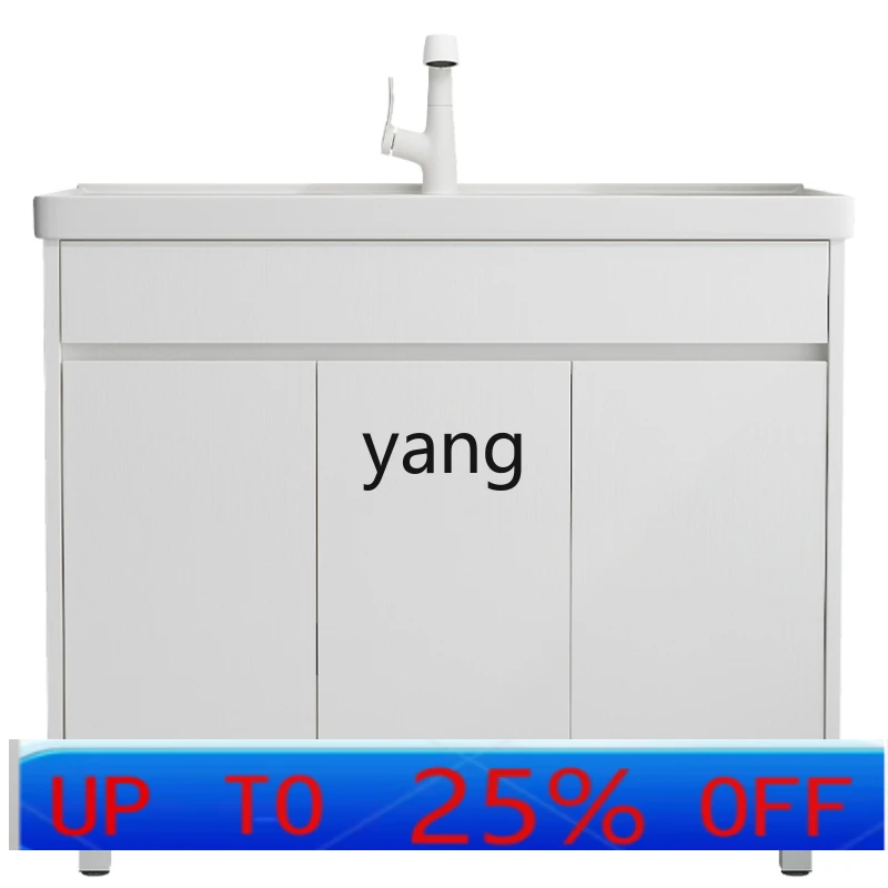 

CX Balcony Deepened Ceramic Laundry Pool Solid Wood Integrated Laundry Cabinet Laundry Sink with Mobile Washboard