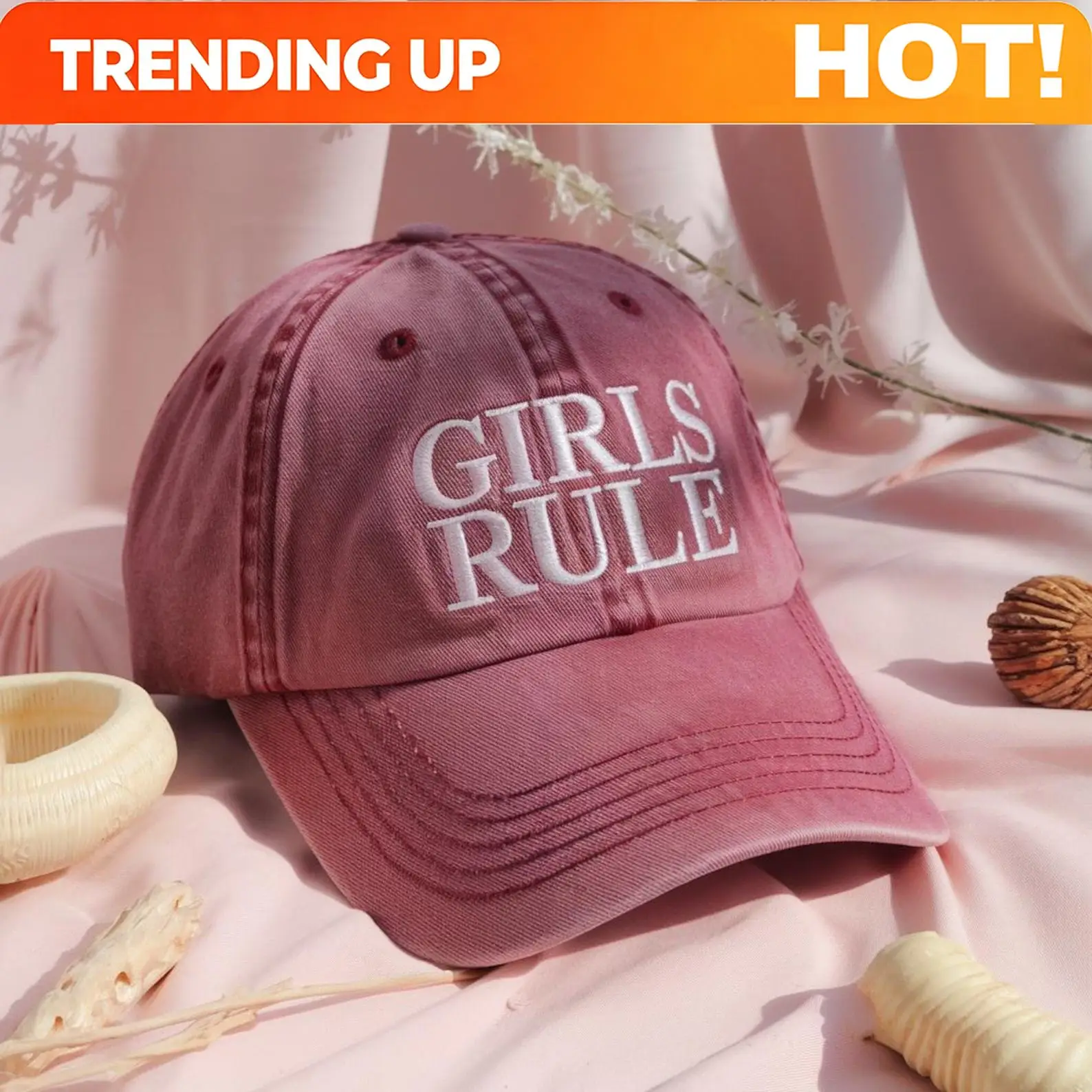 Embroidered Girls Rule Washed Baseball Cap | Camp Walden Hat