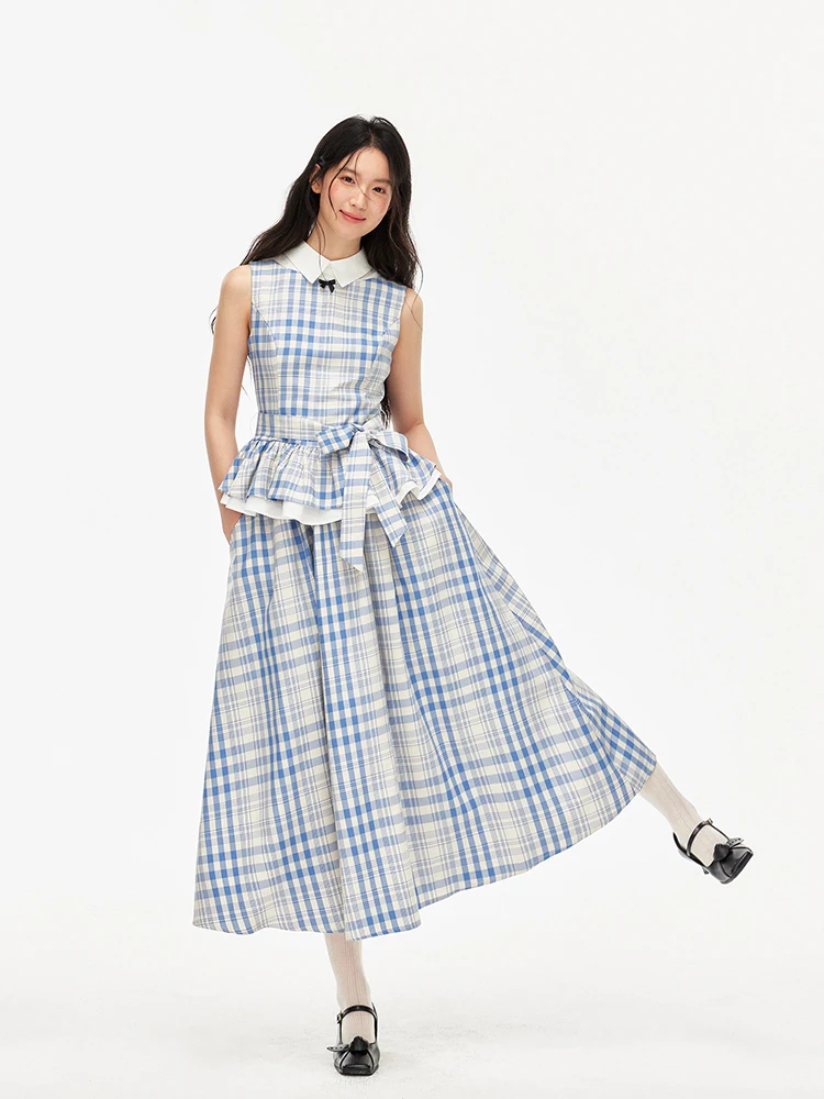 REDDACHiC Cottagecore Plaid Blouse Skirt Women Matching Set Cute High Rise A-line Skirt Sleeveless Lapel Shirt Vintage Clothes