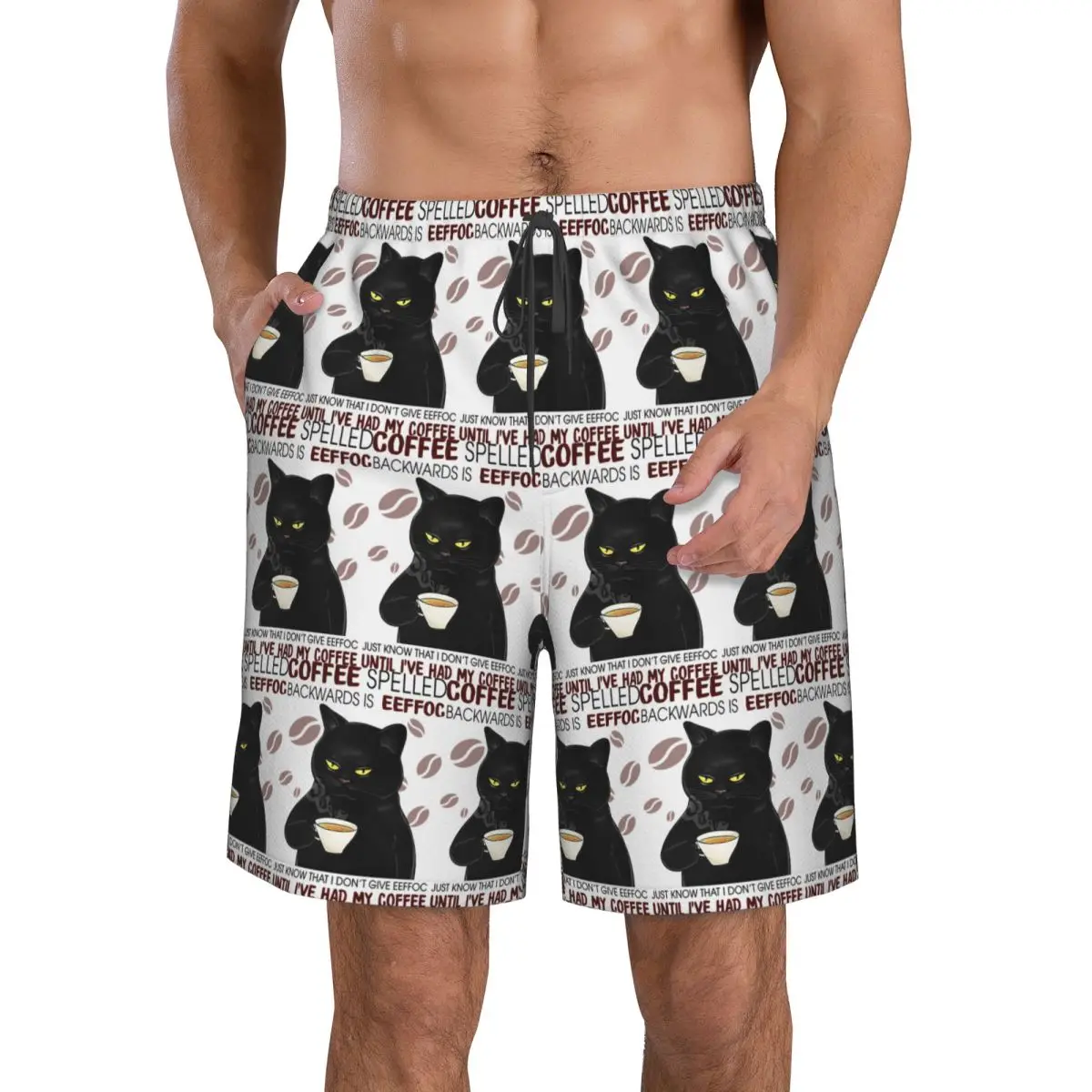 Cat Befor Coffee I Hate Everyone,After Coffee I Feel Good Trunks Beach Board Shorts Casual Quick Dry Swim Summer Men Pants