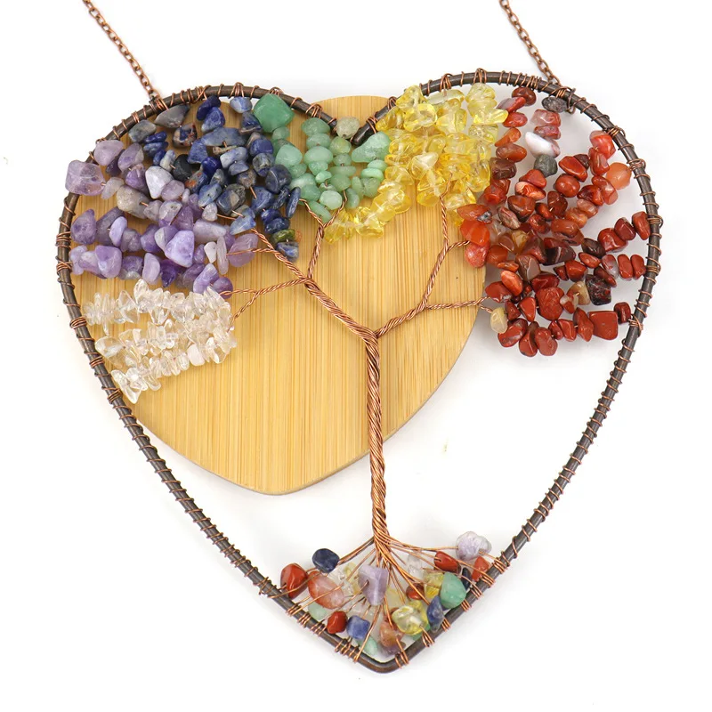 Reiki Ore Natural Gravel Crystal Heart-shaped Chakra Tree Of Life Interior Door Curtain Ornament Healthy Home Hanging Decoration