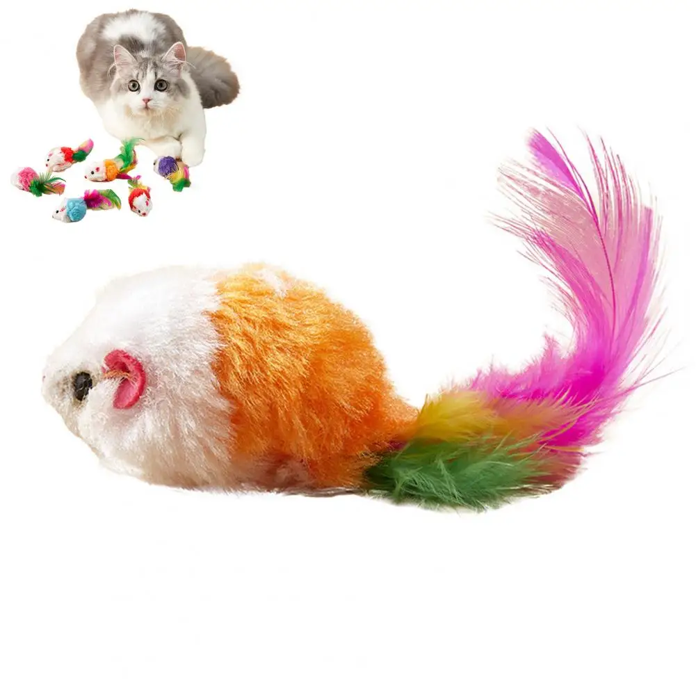 Entertainment for Cats Cat Mouse Toys with Feather Tail Rattle Sounds for Indoor Cats Faux Fur Mice Toy