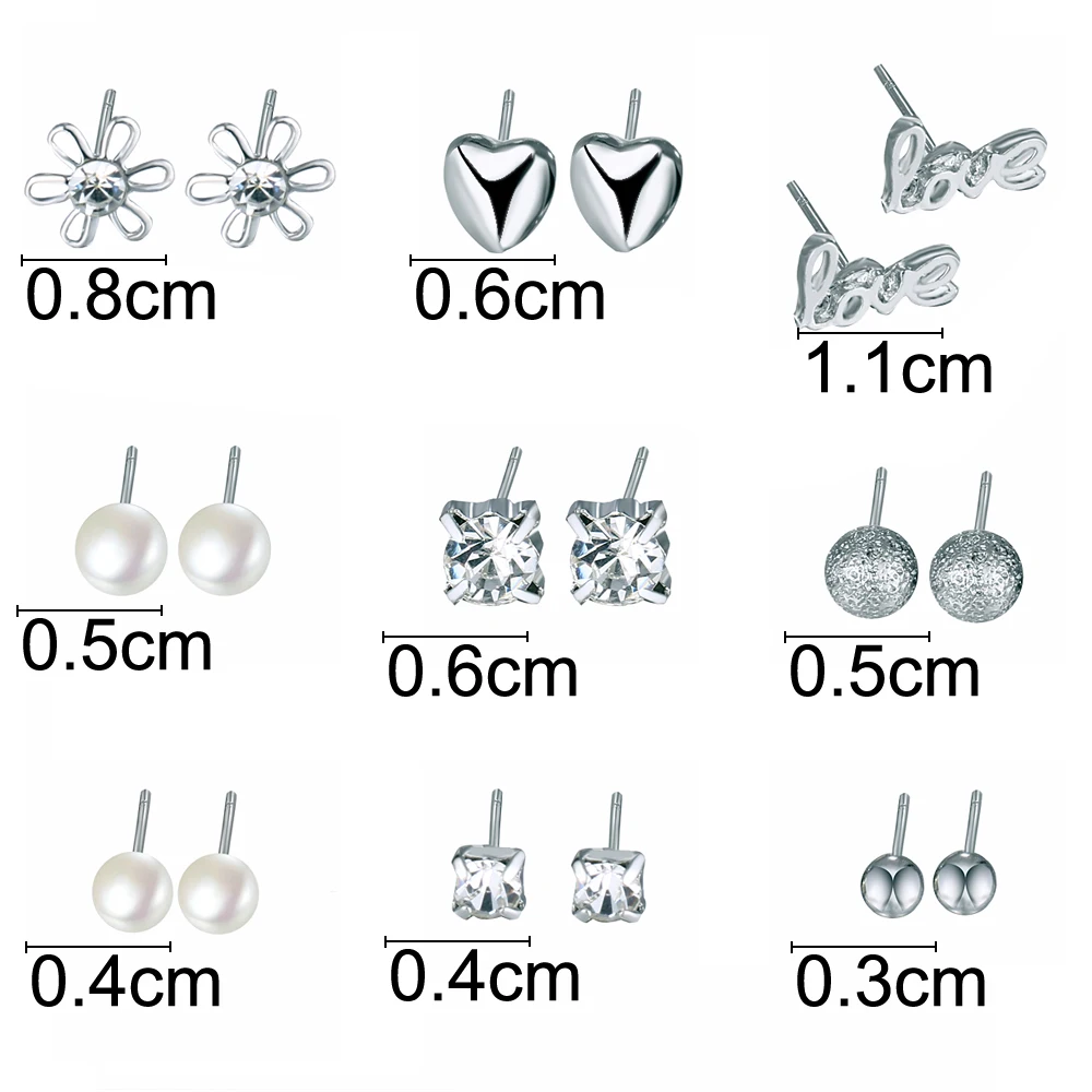 IF ME Fashion Crystal Mixed Stud Earring Set for Women Silver Color Simulated Pearl Geometric Round Female Piercing Earrings New