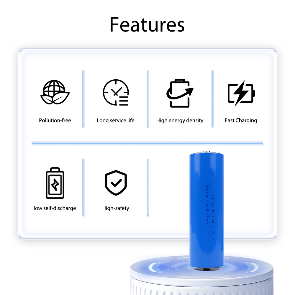 แบตเตอรี่แบบชาร์จไฟได้แบตเตอรี่3V โซเดียมไอออน46145 18AH สูงกว่า3000รอบเกรด A สำหรับไฟแสงอาทิตย์เรือเก็บพลังงาน