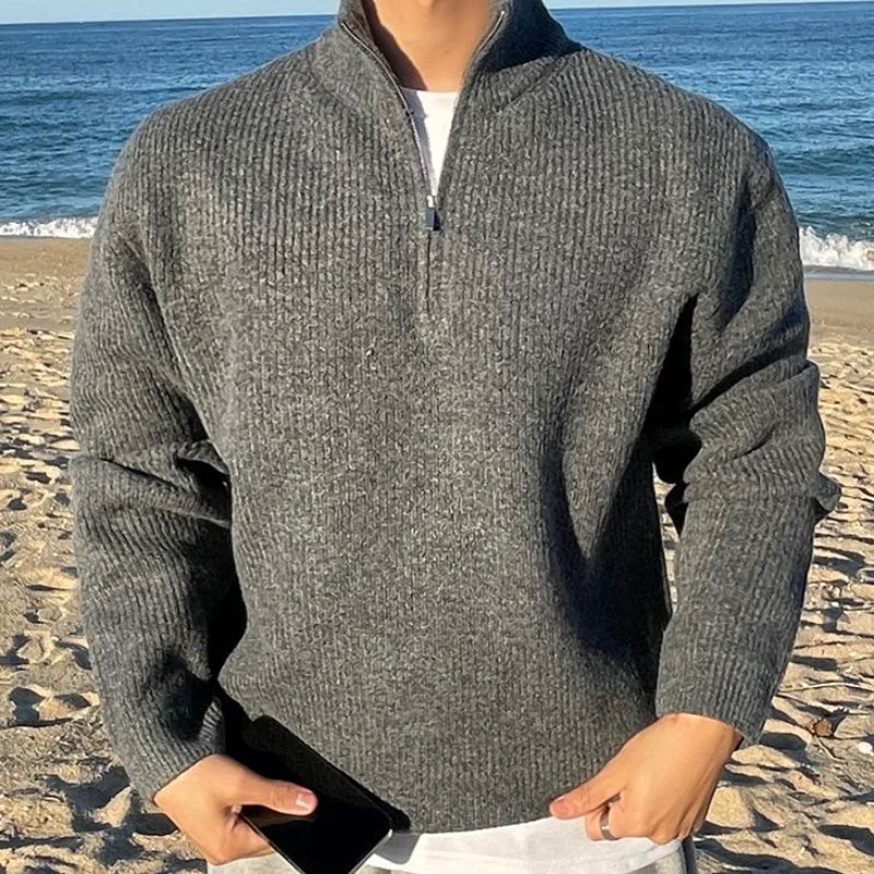 

Korean Style Half-zip Hooded Autumn Winter Solid Color Lazy Style Loose Sweater Casual Versatile Jacket