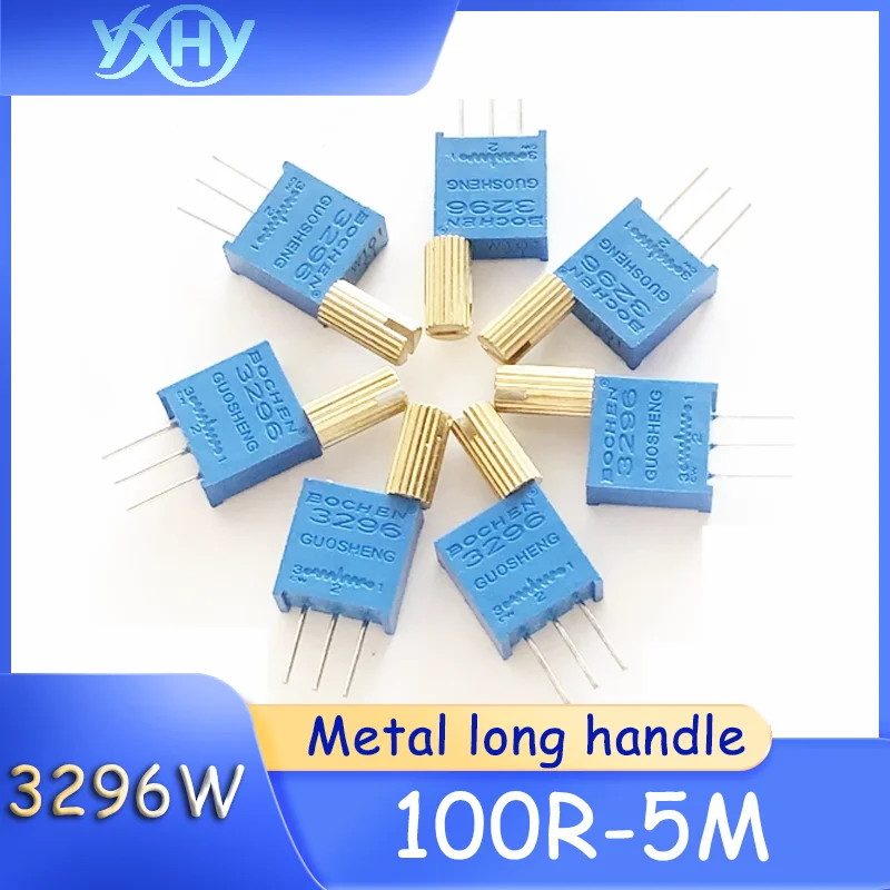 

5PCS Metal Long Shank 3296W Precision Multi-Turn Potentiometer 1K/2K/5K/10K Direct Insertion Hand Adjustable Micro Adjustable Re