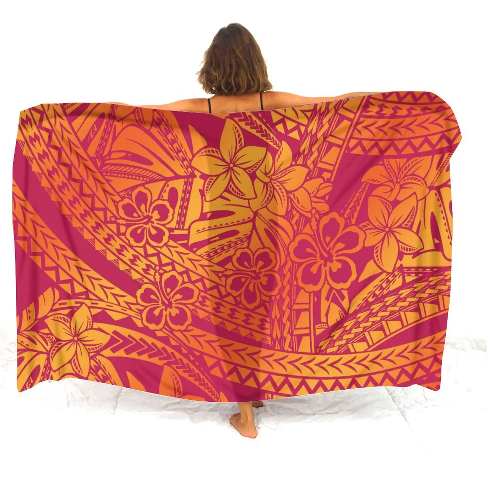 Saia de praia havaiana feminina, macia e requintada, polinésia, feita sob medida, estampa artística, biquíni coberto, xale