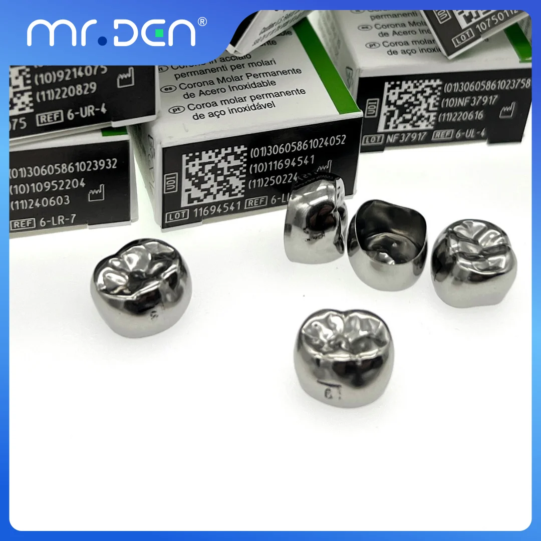 

MR DEN Dental Temporary Stainless Steel Preformed Temporary Crown Dental Crown 5 Pieces Per Box