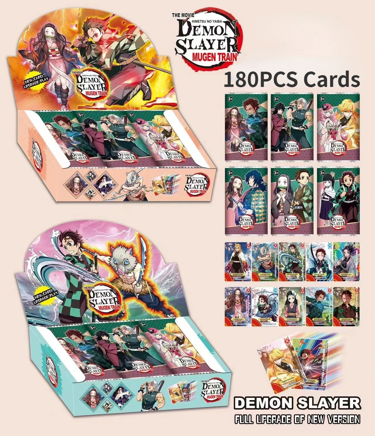 180PCS Demon Slayer Non-repetition Anime Cards ONE PIECE English Flash Cards Dragon Ball Game Card Collection NARUTO Deck Box