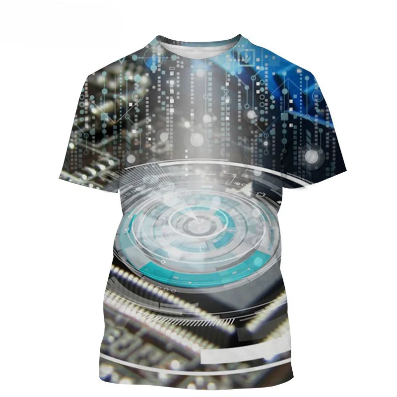 Electronic Chip 3D Printing T-shirt For Men Fashion Casual Short Sleeves Personality Graphic Tops Streetwear T Shirt Clothes