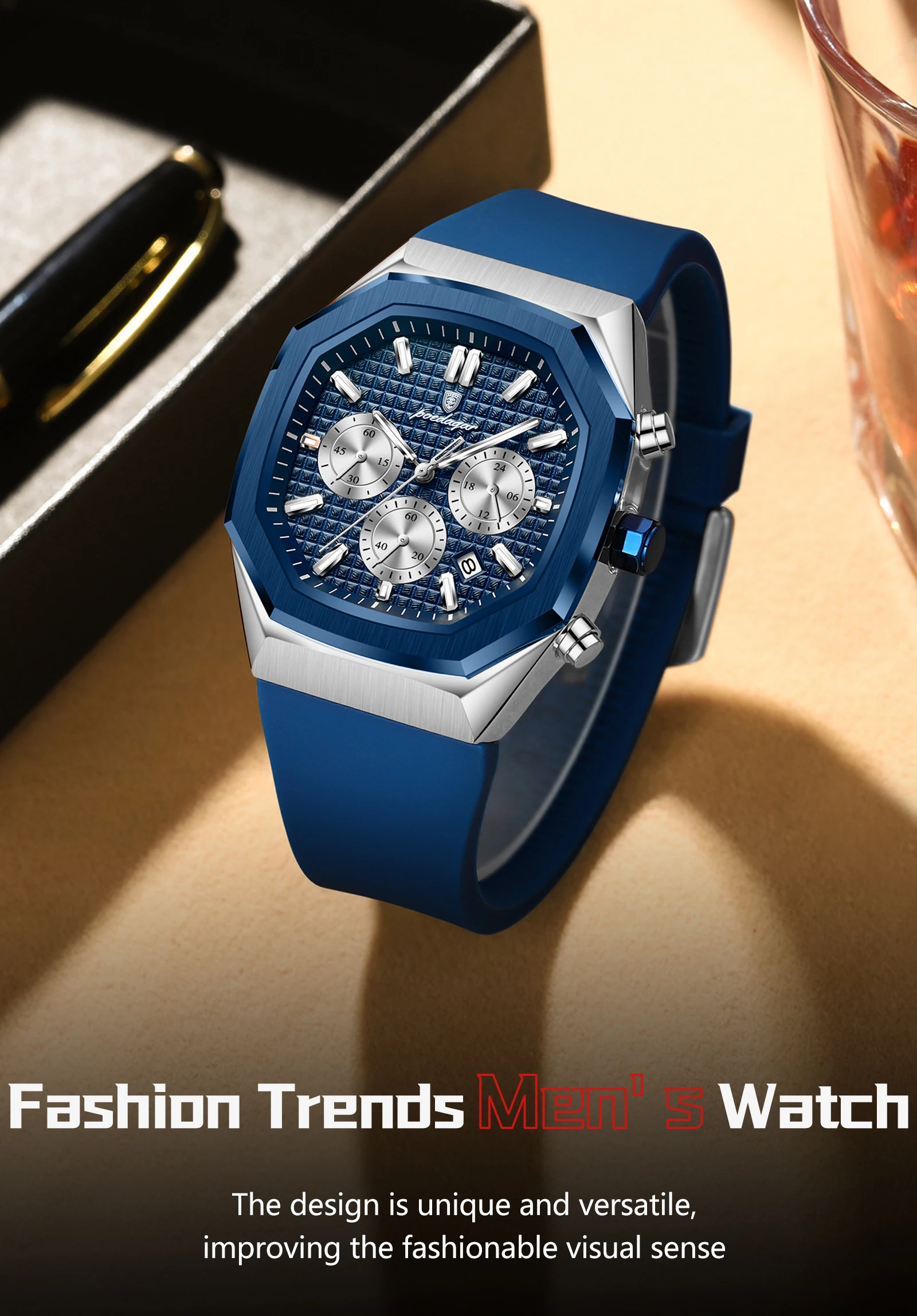 POEDAGAR Business herren Uhr Chronograph Datum Silikon Armband Quarz Mann Uhr Wasserdicht Leucht Mode Uhren Für Männer Reloj – Detail 2