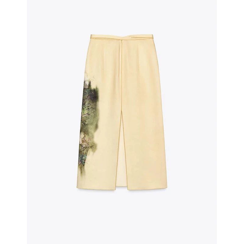 Primavera nueva mujer Simple Sle nudo dobladillo decorado falda Midi dividida estampado largo Sve redondo Ne Jersey Faion Set