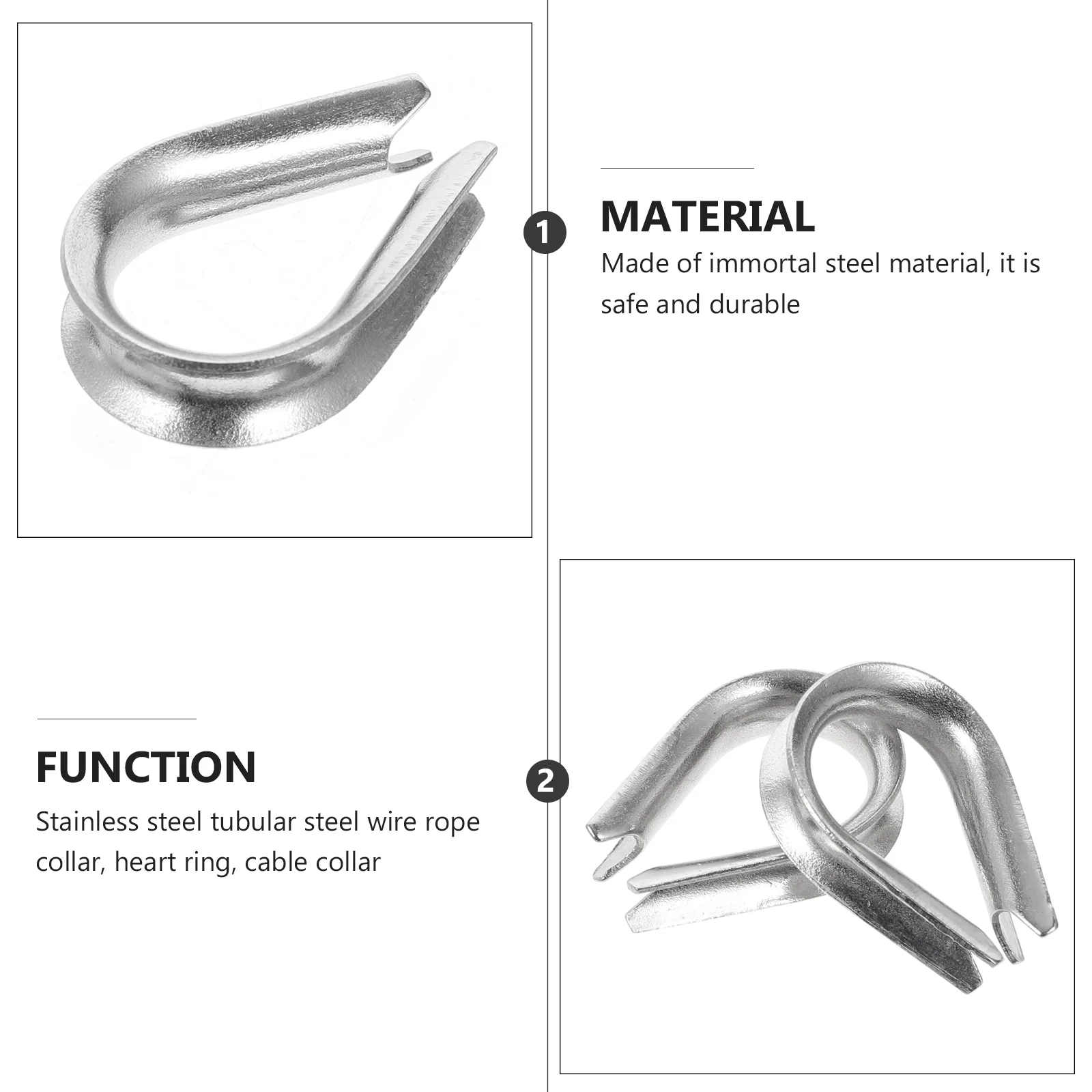 20 Pcs Cable Thimble Wire Rigging Rope Sleeves Fixing Workpiece Stainless Steel Fasteners Silver