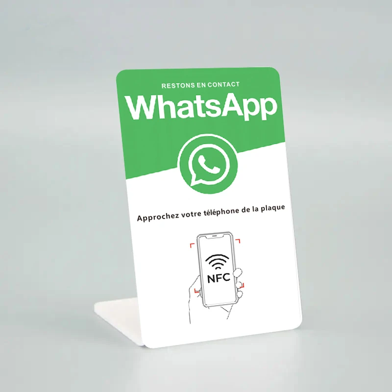

French Writing WhatsApp Facebook Google Instagram NFC Stand Ntag Table Display URL Writing Social Media Business Review Cards