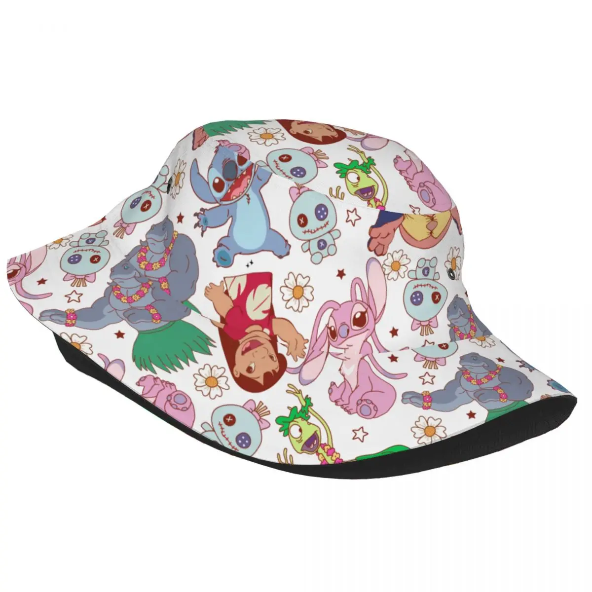 Lovely Cute Stitch and Angel Bucket Hat For Teen UV Protection Cute Alien Print Bob Hat Cap Travel Headwear