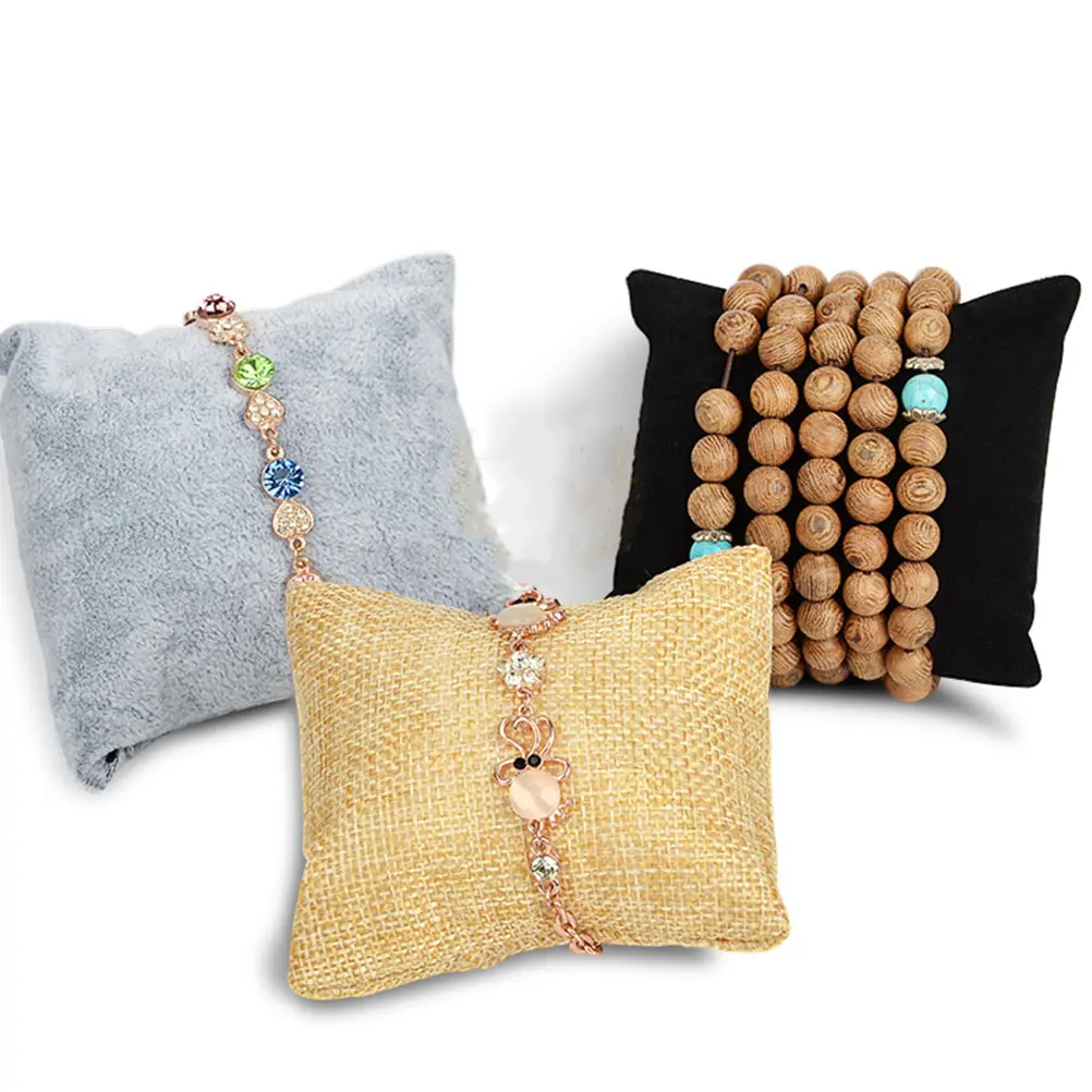 

12Pcs Jewelry Display Pillow High Quality Jute and Fleece Material Soft Bracelet Bangle Watch Holder Stand for Home Decor