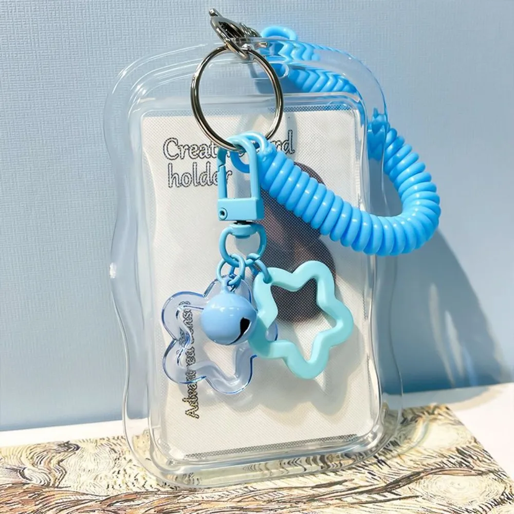 Soft Silicone Kpop Photocard Holder With Star Keychain Spring Rope ID Cards Protective Case Sliding Cover Photo Display Holder