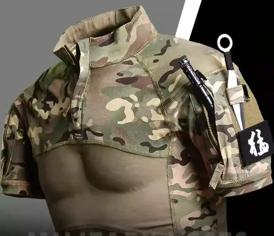 Taktisches T-Shirt Field Combat Tops Half Zipper Stricken Camo Wandern T-Shirts Training Atmungsaktive elastische Outdoor-Trainings-T-Shirts – Detail 10