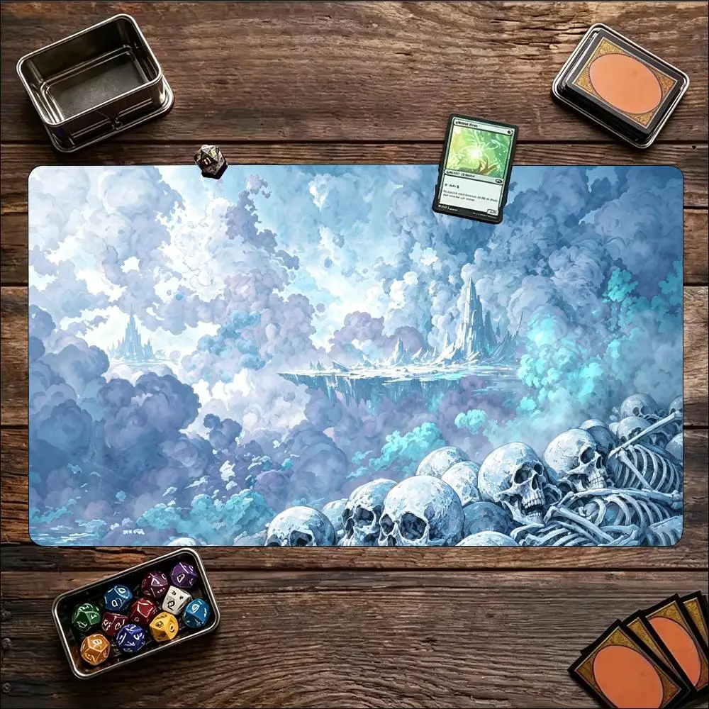 BigTabletop Playmat Dark Skeleton Cemetery Purple Mist Print Stitched Edge Non Slip Rubber Mat For Board Card Game Desktop Decor