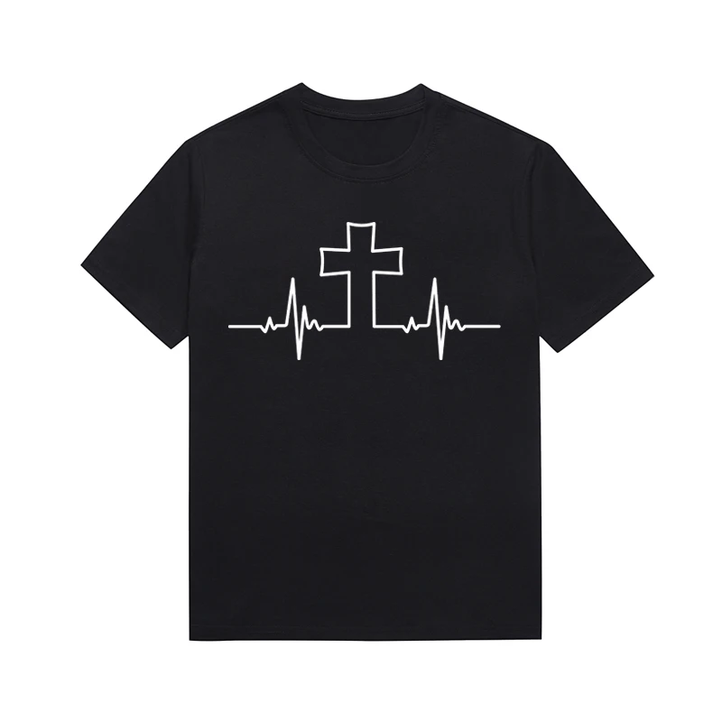 Cross Graphic Tees Christian Style Short Sleeve Comfortable Heartbeat Printing Top Custom T Shirts For Women