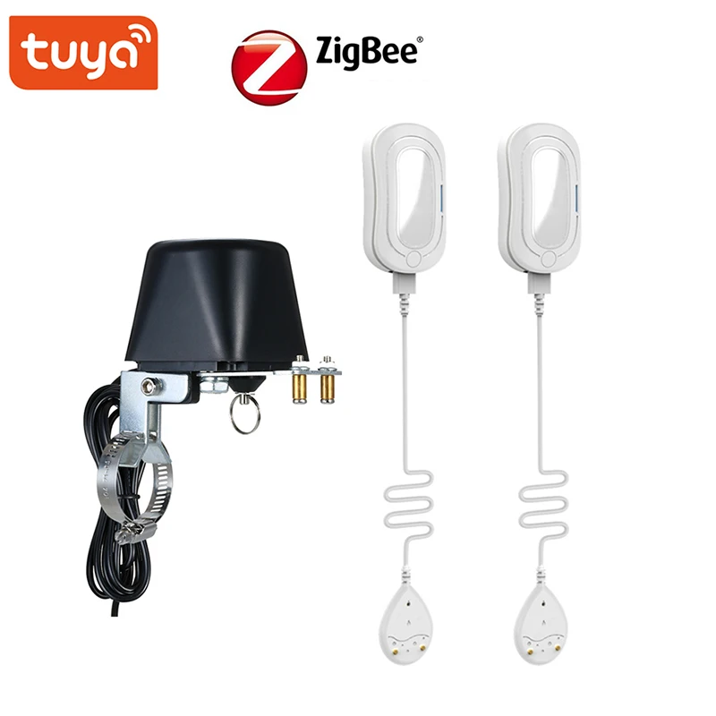 DN15 DN20 DN25 Tuya Zigbee Valve Manipulator with 2pcs Tuya Zigbee Water Sensors Protection Against Water Leaks