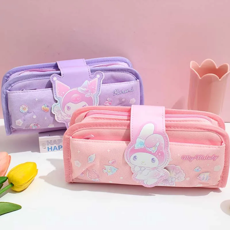 Sanrio  Genuine Kt Pencil Case For Junior High School Students, Simple Double Zipper, Large Capacity Storage For Girls