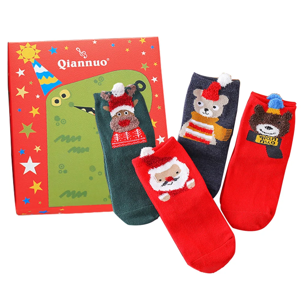 

4 Pcs Children Christmas Socks Warm Cotton Kids Cartoon Winter Soft Elastic Non Slip Thickened Festive Xmas Gifts Sock
