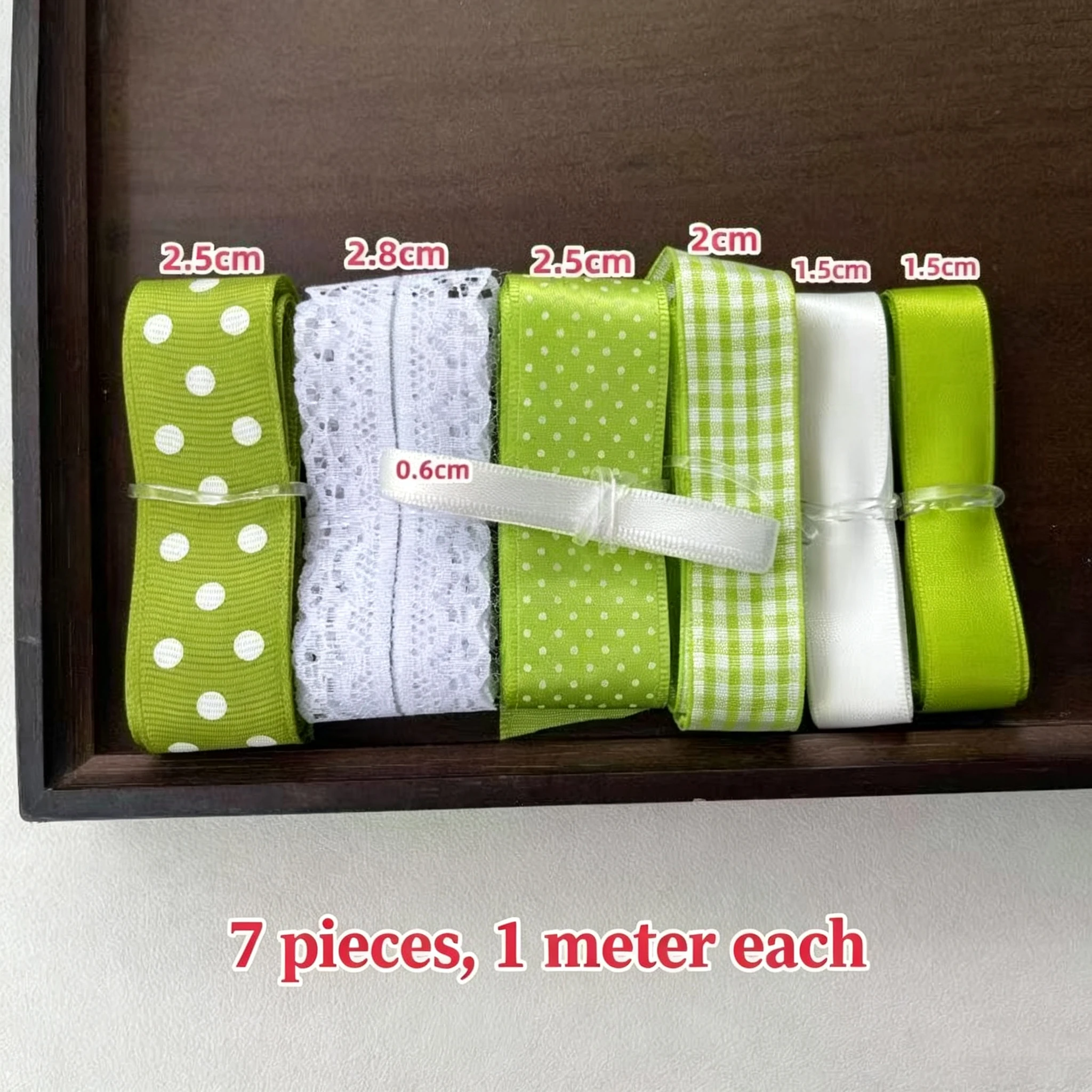 7-teiliges Set mit gepunkteten Schleifenbändern zum Aufhängen an Taschen, DIY-Bastelmaterial-Set für Anfänger, inklusive Klebestäbchen und Abdeckung, niedliches Geschenk – Detail 7