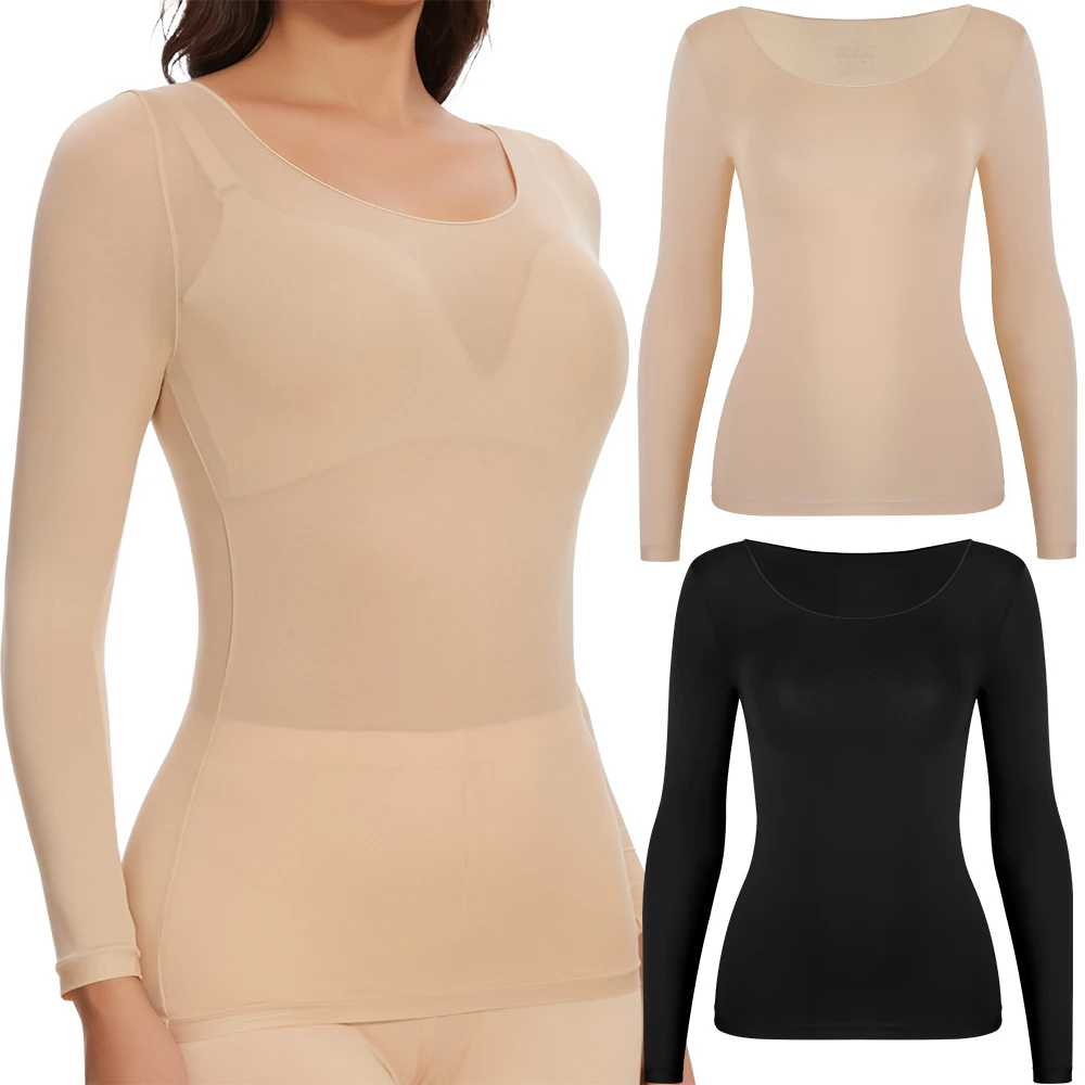 

Long Sleeve Tops Women's Round Neck Slimming Shapewear Body Shaping Underwear Skin-fitting Elasticity Autumn winter Base Layer