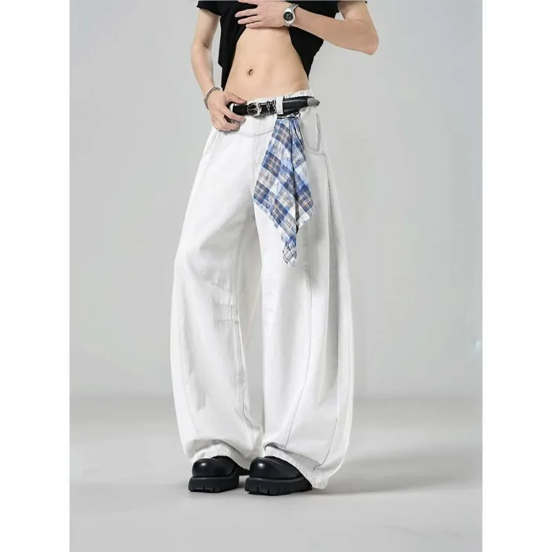 Men's Loose Wide Leg Plaid Pants White Men Autumn High Street Hip Hop Causal Trousers Baggy Fit Streetwear Brand American Style view 4