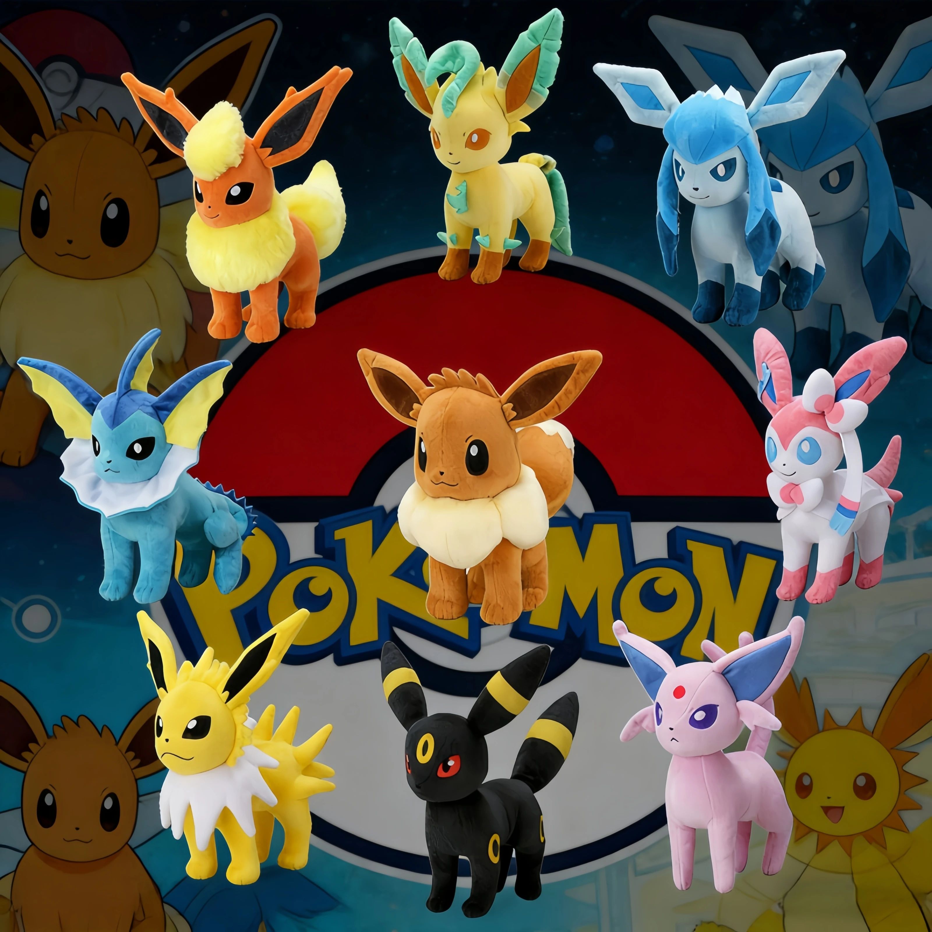 

Набор плюшевых игрушек «Семейство Покемонов»: милые Эвей, Глассион, Лифеон, Силвейон, Умбреон, Вапореон, Фларион, Пикачу — мягкие куклы для детей, подарок