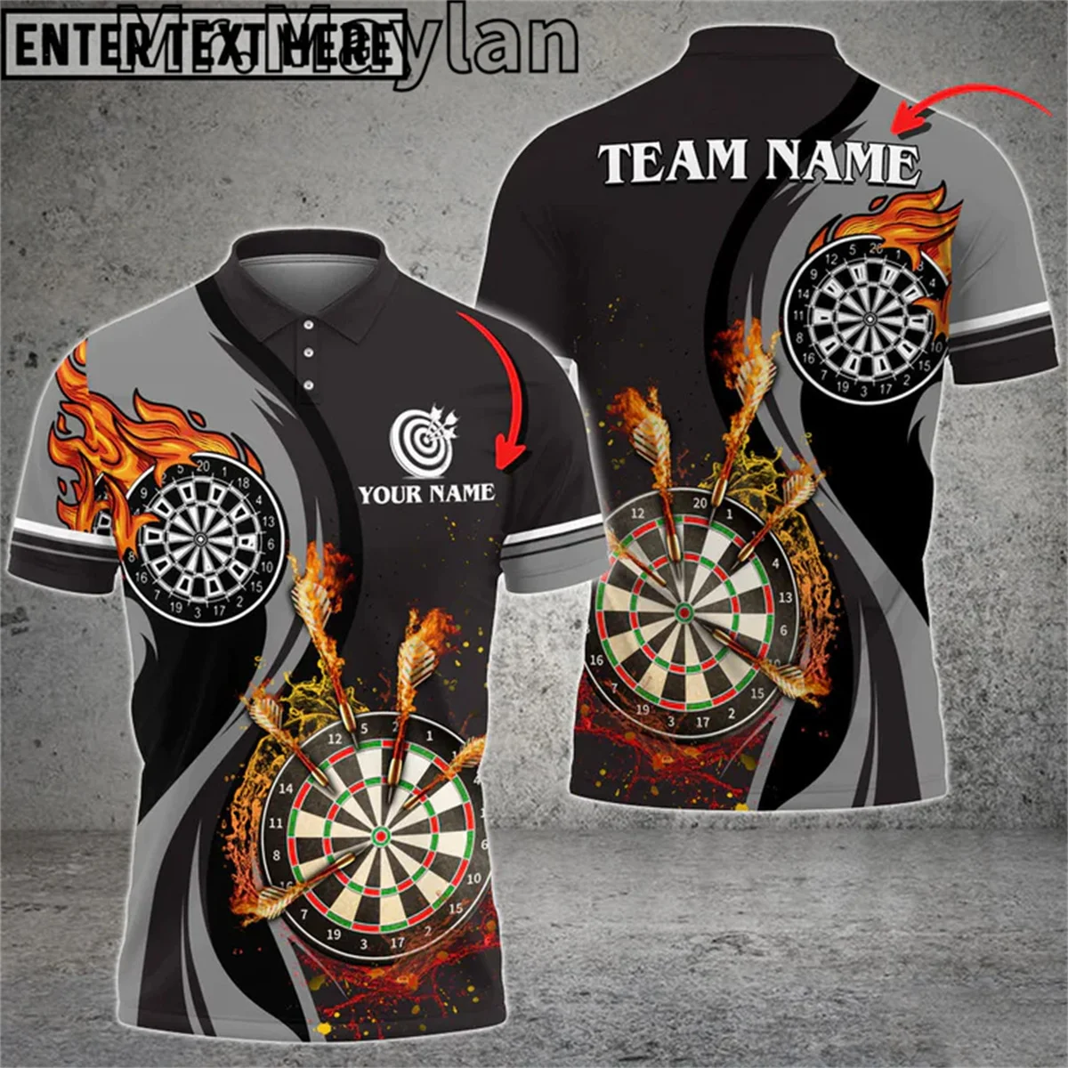 Personalized Name Fire Darts Team Multilcolor 3D Printed Polo Shirt Men/Women Perfect Gift for Darts Lovers Tops Unisex Tee-377