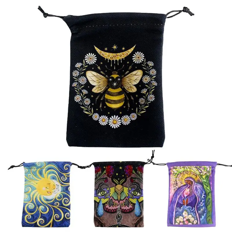 Velvet Tarot Storage Bag Mini Drawstring Package Cartoon Printed Witch Divination Crystal Pouch Bag Dice Holder Board Game