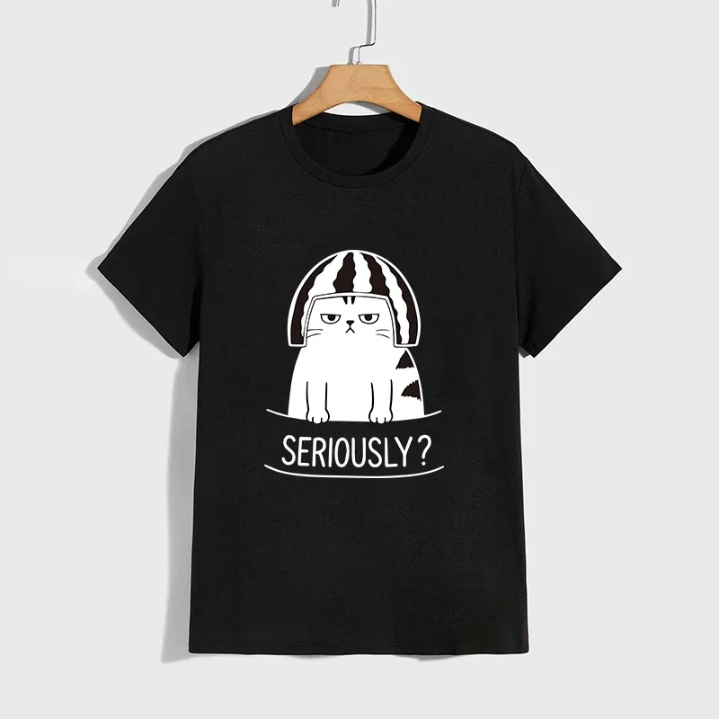 Funny Cat Pattern Print Male Summer Daily Casual Sports Tees 2026 New in Men Cotton T-shirt Classic Crew Neck Short Sleeve Top