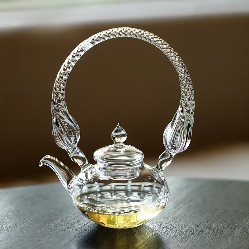Elegant Borosilicate Glass Teapot for Hot and Cold Brew Morning Dew Design Transparent Kettle Exquisite Tea Pot for Women