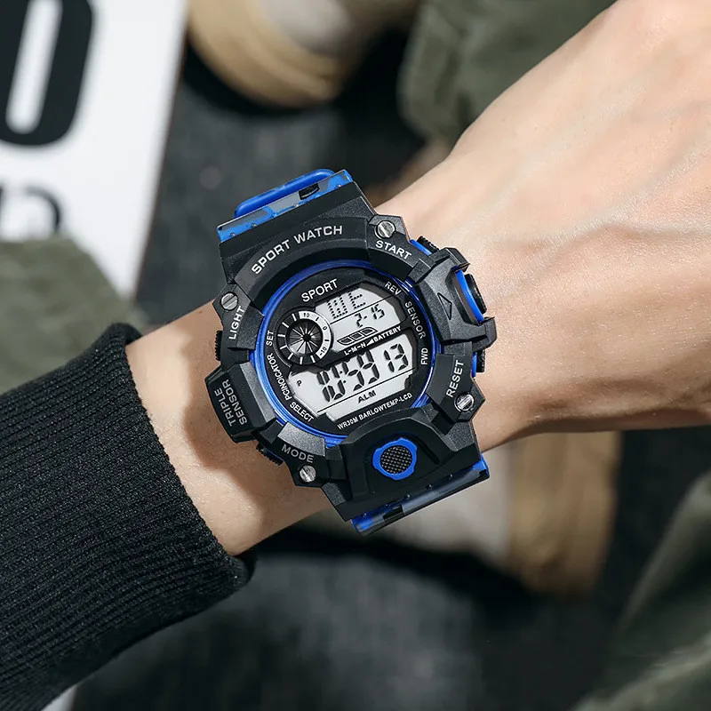 

Fashion Men's Watch Sports Electronic Wristwatch Large dial Multifunctional Waterproof Luminous Alarm Kids Male's Military Watch